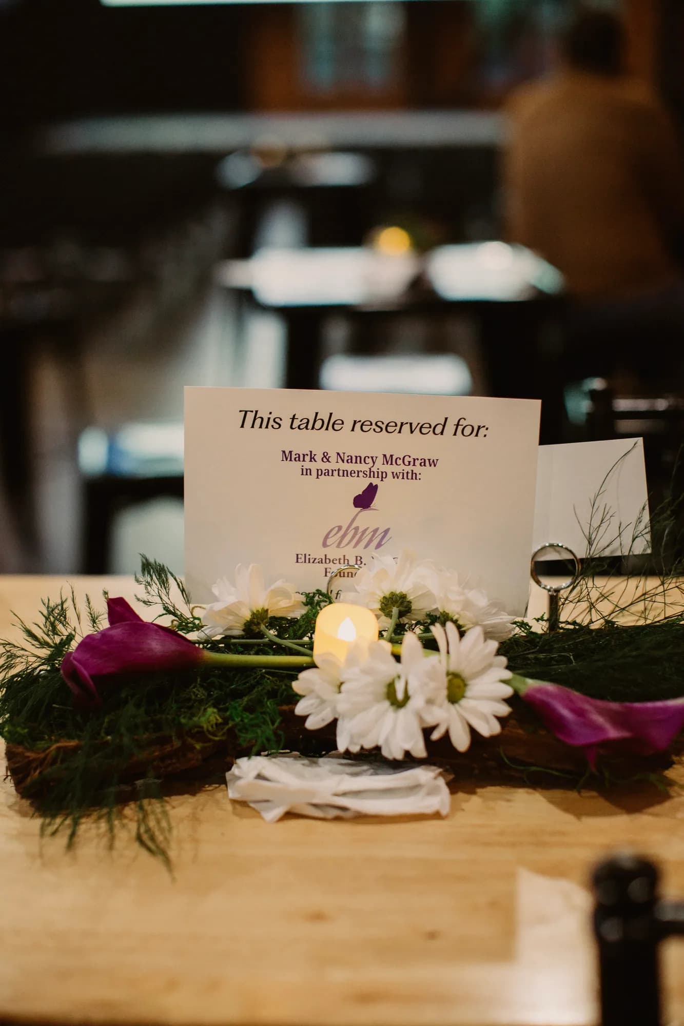 A table reserved by Mark and Nancy McGraw in partnership with the Elizabeth B. McGraw Foundation